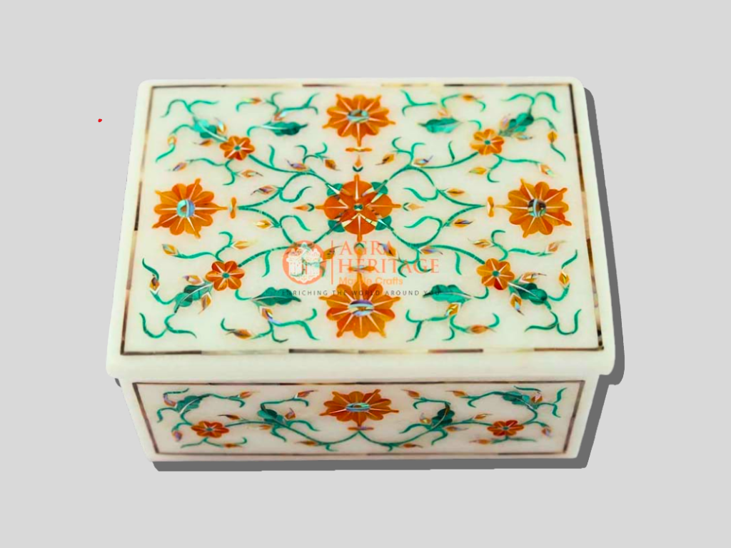 Marble Storage Jewelry Box Hakik Malachite Inlaid